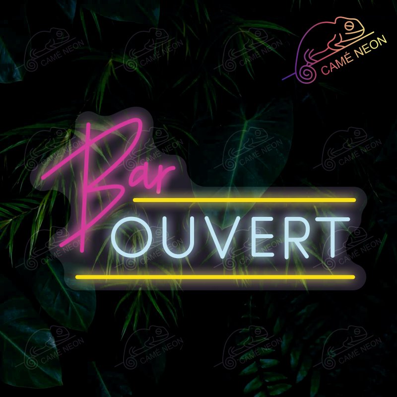 Néon LED Bar Ouvert lumineux, en rouge et bleu, parfait pour signaliser l’ouverture d’un bar ou d’un café.