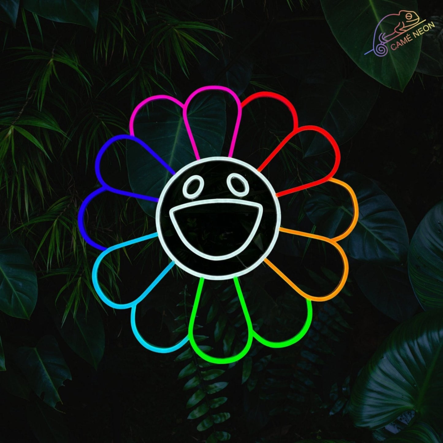 décoration moderne et colorée avec un neon led fleur takashi pour salon, chambre et décoration murale de la maison