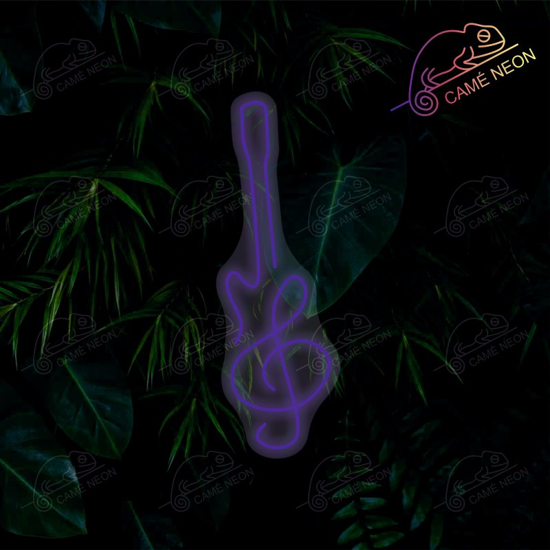 Néon LED Guitare Minimaliste lumineux, idéal pour une décoration élégante et épurée dans un studio ou un salon.
