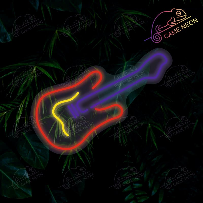 Néon LED Guitare lumineux, idéal pour une ambiance musicale et lumineuse dans un studio ou un bar.