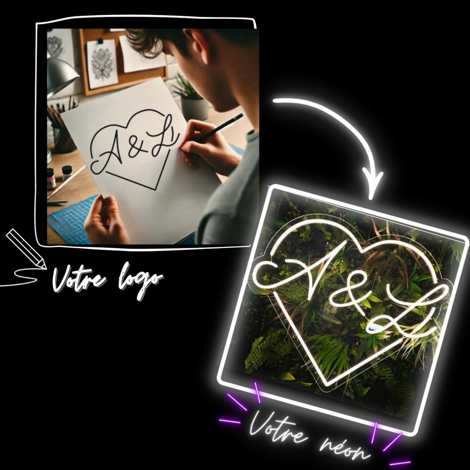 transformation d'un logo ou croquis en un neon et une enseigne lumineuse sur mesure personnalisé fabriqué en France