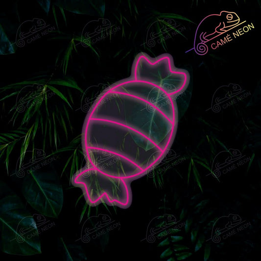 Néon LED Bonbon Rose lumineux, idéal pour une chambre ou une boutique gourmande et festive.