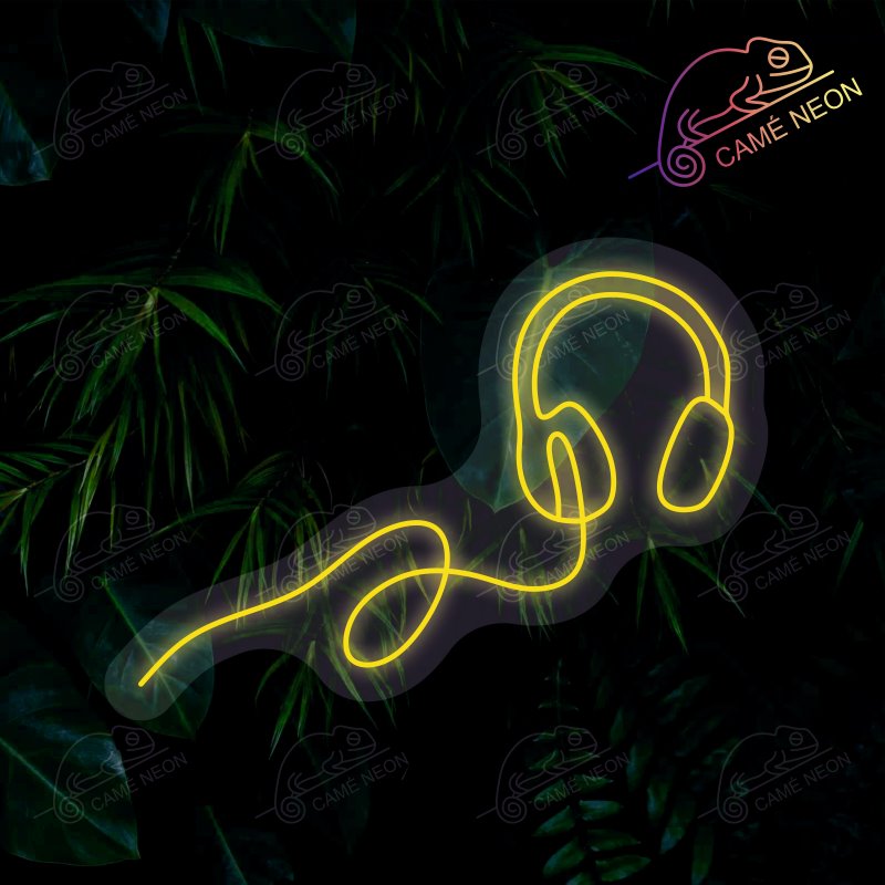 Néon LED casque audio jaune, parfait pour une ambiance lumineuse et accueillante.