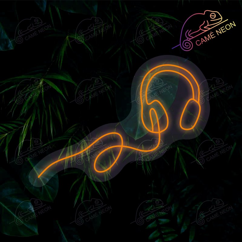 Néon LED casque audio orange, idéal pour une décoration vive et chaleureuse.