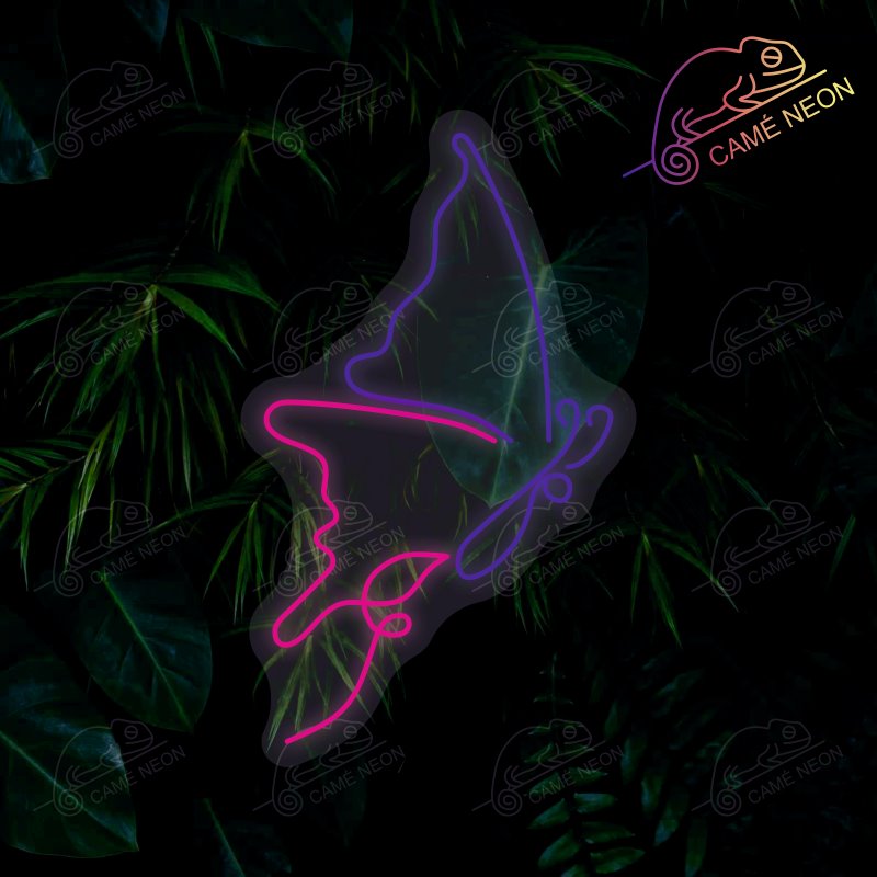 Néon LED Deux Papillons lumineux, en bleu et rose, parfait pour une décoration apaisante et élégante.
