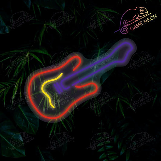 Néon LED Guitare lumineux, idéal pour une ambiance musicale et lumineuse dans un studio ou un bar.