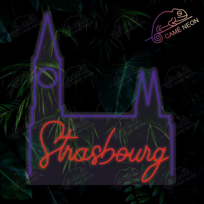 Néon LED Strasbourg lumineux en rouge, parfait pour une décoration inspirée de la ville alsacienne.