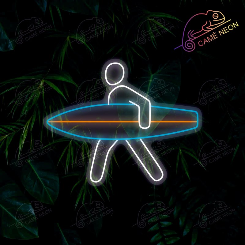 Néon LED Surf lumineux, idéal pour une ambiance estivale et décontractée dans un bar ou une chambre.